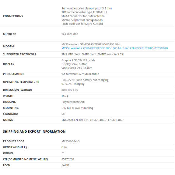 GSM/GPRS-Fernalarm- und Datenloggereinheit mit Audiosicherheit, MY2S-R-0-M-G-Beschreibung lesen