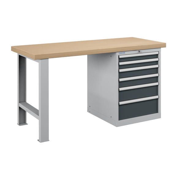 Etabli professionnel en bois avec 6 tiroirs 1500 x 750 mm capacité de charge 1400 KG. Etabli professionnel en bois avec 6 tiroirs 1500 x 750 mm capacité de charge 1400 KG.-Lire la description