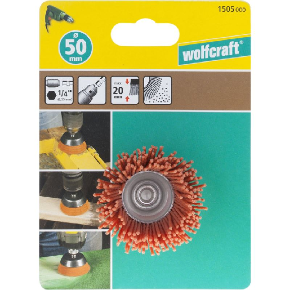 1 cepillo de copa de alambre de nylon, agresivo, vást. hexagonal Ø 50 mm-Leer más