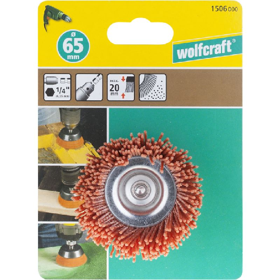 1 cepillo de copa de alambre de nylon, agresivo vást. hexagonal Ø 65 mm-Leer más