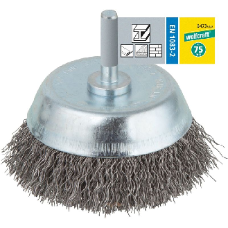 1 cepillo de copa de alambre de acero, vást. 6 mm, Ø 75 mm-Leer más