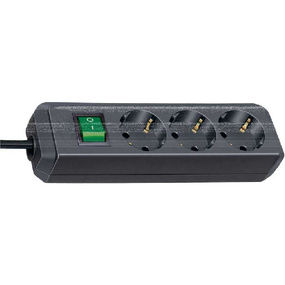 Base de tomas múltiples Eco-Line negra con interruptor 3 tomas y 5 m de cable-Leer más