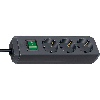 Base de tomas múltiples Eco-Line negra con interruptor 3 tomas y 1.5 m de cable