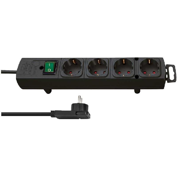 Base de tomas múltiples Comfort-Line Plus negra con clavija plana 4-Leer más