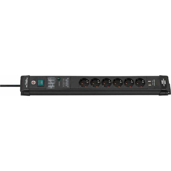 Base de tomas múltiples de color negro con protección Premium-Line 6+2 tomas+cable 3m-Leer más