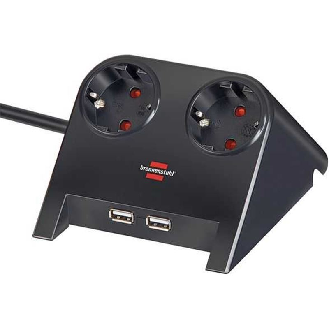 Base de tomas múltiples de sobremesa con 2 tomas y 2 puertos USB y color negro-Leer más