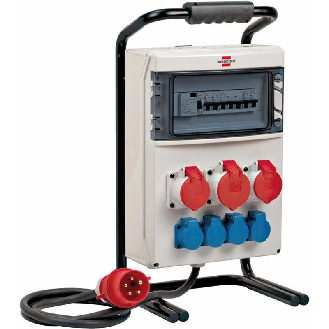 Distribuidor de corriente portátil IP44 con disyuntor FI enchufes CEE 1x32A + 2x16A-Leer más