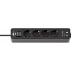 Base de tomas múltiples Ecolor con diseño compacto 4 tomas + 2 USB y color negro