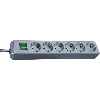 Base de tomas múltiples Eco-Line gris plata con interruptor 6 tomas y 1.5 m de cable