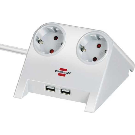 Base de tomas múltiples de sobremesa con 2 tomas y 2 puertos USB y color blanco-Leer más