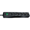 Base de tomas múltiples Eco-Line negra con interruptor 6 tomas y 1.5 m de cable