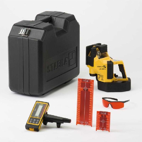 Stabila Kreuzlinienlaser LA 180 L, selbstnivellierend, 3 Vertikal-Linien, 1 Horizontal-Linie, Lotfunktion, Reichweite (sichtbare Linie): 20 m, Laser-Empfnger, Tragekoffer-Beschreibung lesen