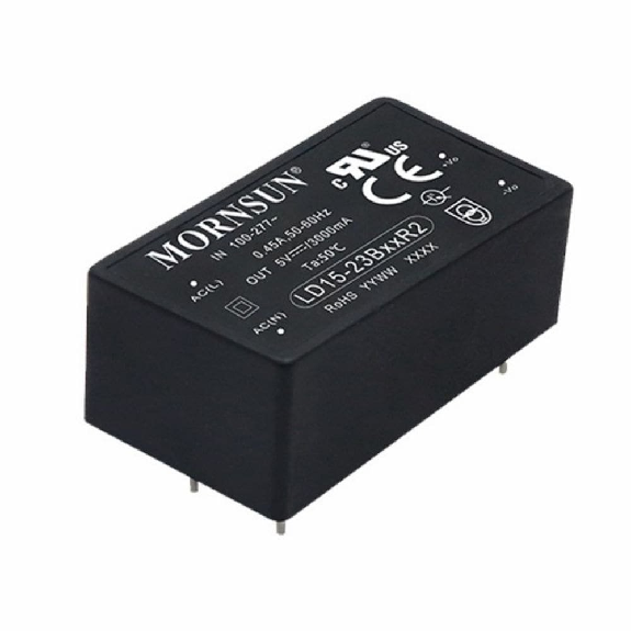 Alimentatore industriale Mornsun LD15-23B05R2 da 15W con ampio range di tensione di ingresso ed elevata efficienza-Leggi tutto