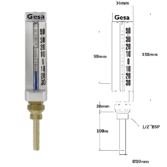 TERMÓMETRO DE CAPILLA DE ALUMINIO C0101 DE 150MM SEGÚN NORMAS DIN 16185/86-Leer más