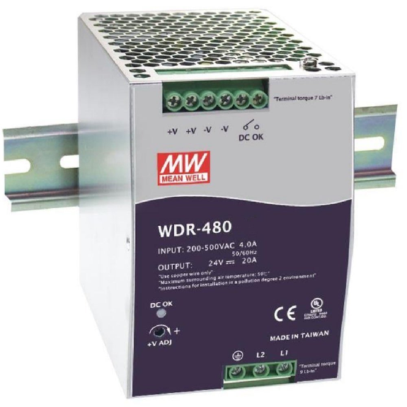 Alimentatore Mean Well DIN WDR-480-48 da 480W per guida DIN con PFC attivo e immunità industriale-Leggi tutto