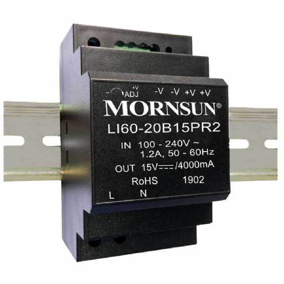Alimentatore industriale Mornsun DIN LI60-20B24PRO2 da 60W con alta efficienza e ampio range di tensione di ingresso-Leggi tutto
