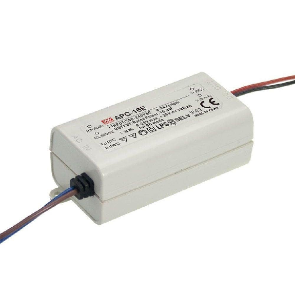 Alimentatore LED Mean Well APC-16E-350 da 16W con uscita a corrente costante-Leggi tutto