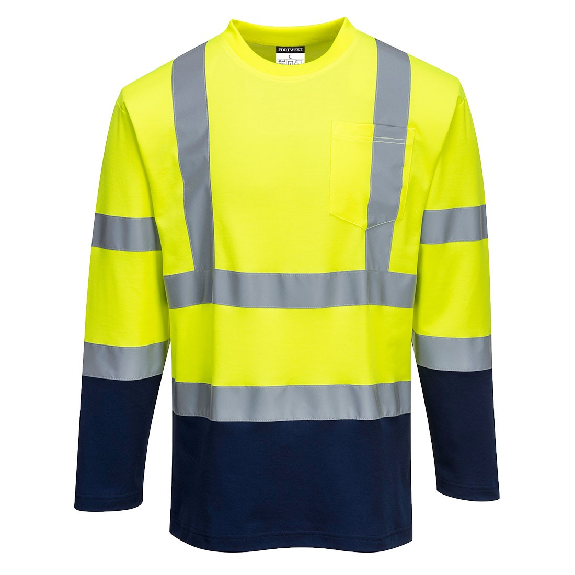 Portwest - T-Shirt Coton Comfort bicolore manches longues HV - S280-Lire la description