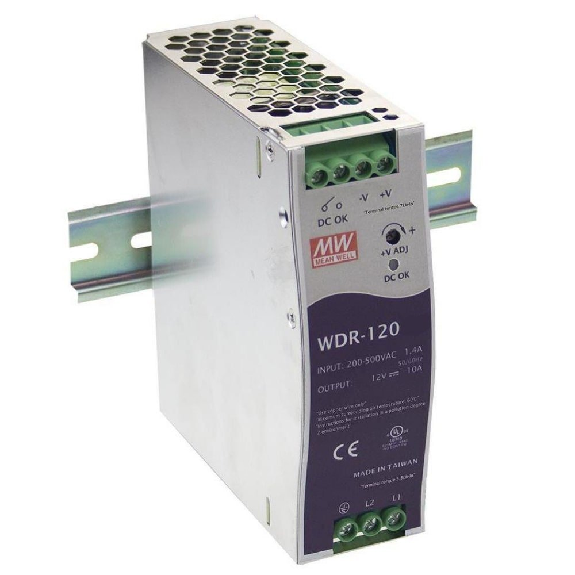 Alimentatore DIN Mean Well WDR-120-24 da 120W per guida DIN con ampio range di ingresso e protezioni integrate-Leggi tutto