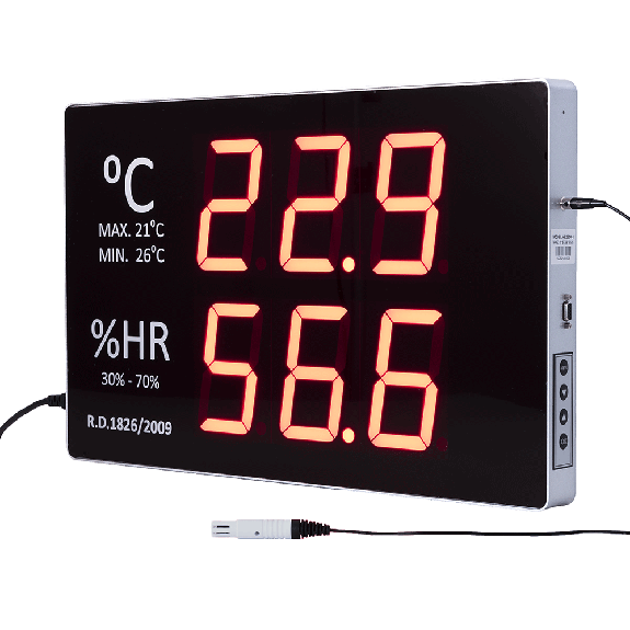 Termómetro-higrómetro digital de gran formato para pared con sensor externo Termómetro-higrómetro digital de gran formato para pared con sensor externo-Leer más