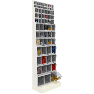 Scaffale porta minuteria con base H.1950 66 cassetti trasparenti basculanti-Leggi tutto