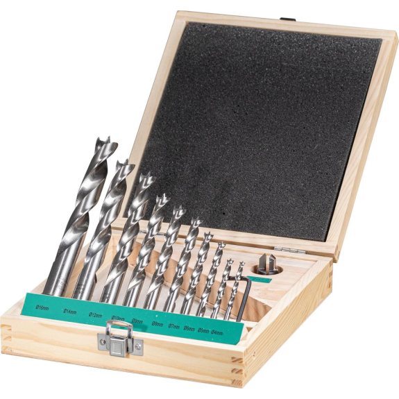 Holzspiralbohrer Satz HSS11-tlg.  4,5,6,7,8,9,10,12,14,16mmund 1 HW-Veenker-Beschreibung lesen