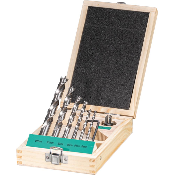 Holzspiralbohrer Satz HSS7-tlg.  4,5,6,8,10,12 mm und 1 HW-Veenker-Beschreibung lesen