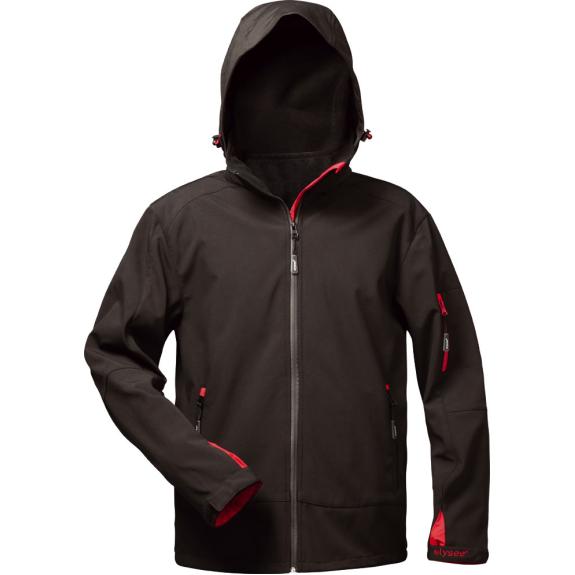 ZETA , Softshell-Jacke mit Kapuze, Schwarz/Rot, Gr.M-Beschreibung lesen