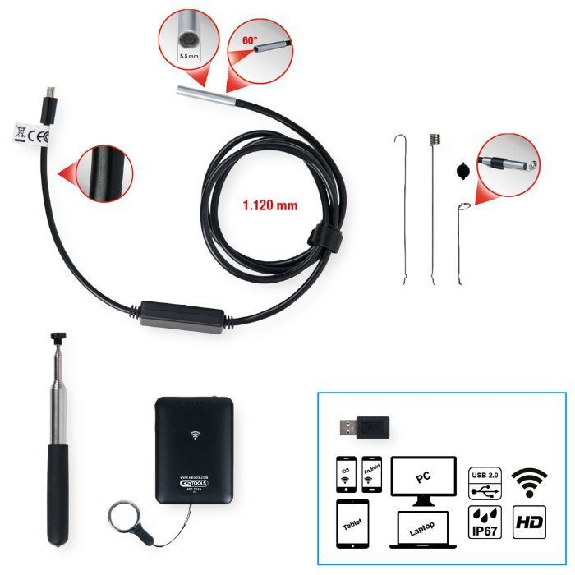 Vidéoscope Wifi avec sonde Ø 5,5 mm 0° HD 8 pcs-Lire la description