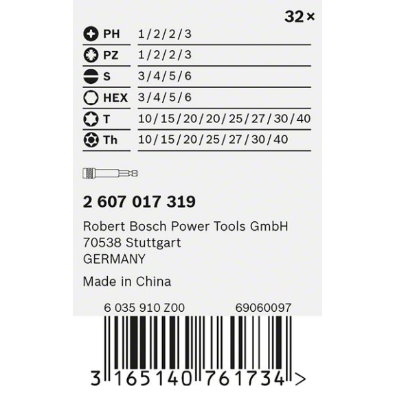 Set de 32 puntas de atornillar BOSCH PH1 - 2607017319-Leer más
