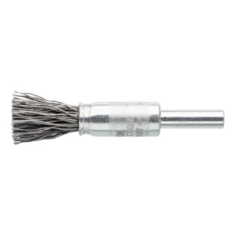 Cepillo metálico, brocha ATORN, Ø 10 x 40 mm, eje 6 mm, alam. ac. crimp. 0,5 mm-Leer más