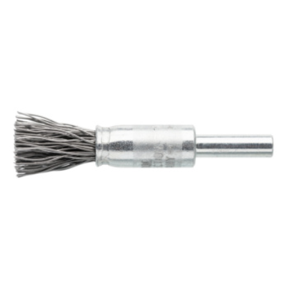 Cepillo metálico, brocha ATORN, Ø 10 x 40 mm, eje 6 mm, alam. ac. crimp. 0,5 mm-Leer más