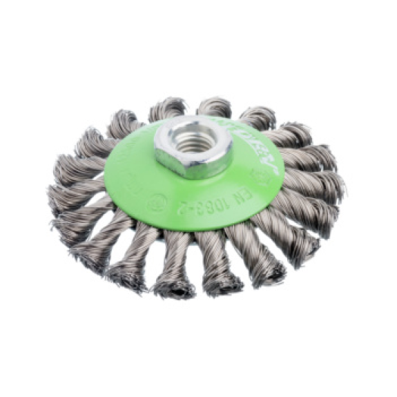 Brosse conique 100 mm de diamètre, fil tressé M14 V2A, 0,5 mm-Beschreibung lesen
