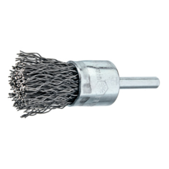Cepillo metálico, brocha ATORN, Ø 30 x 25 mm, eje 6 mm, alam. ac. crimp. 0,5 mm-Leer más