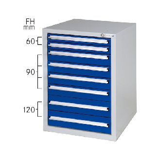 Armario bajo HK GS 8, 800x570x680 mm con 8 cajones ext. compl. RAL 7035/7016-Leer más