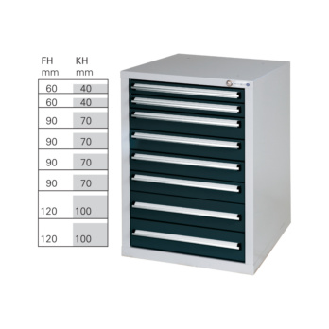 Armario bajo HK GS 8, 800x570x680 mm con 8 cajones ext. compl. RAL 7035/7016-Leer más