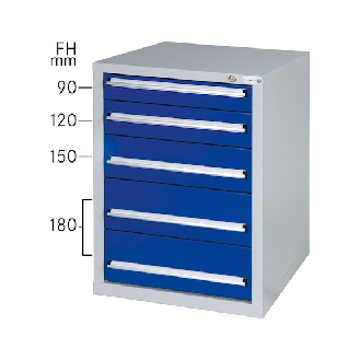 Armario bajo HK GS 5, 800x570x680 mm con 5 cajones ext. compl. RAL 7035/7016-Leer más