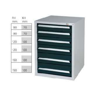 Armario bajo HK GS 6, 800x570x680 mm con 6 cajones ext. compl. RAL 7035/7016-Leer más