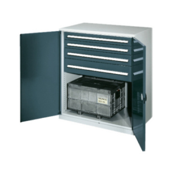 Armadio metallico resistente con porte e cassetti-Leggi tutto
