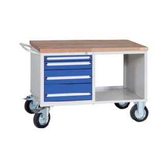 Carro banco trab. HK, 850x1150x700 mm, 4 caj. tot. extensible, RAL 7035/5010-Leer más