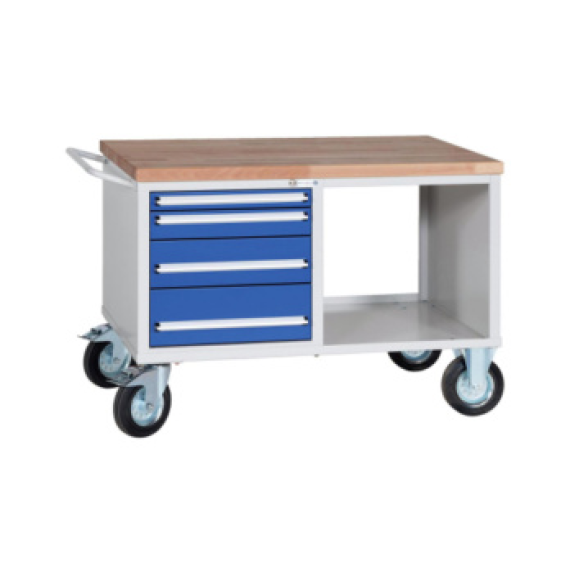 Carrello da lavoro mobile HK Work Bank Car 2 RAL 7035/5010 con 4 cassetti e 1 vano aperto-Leggi tutto