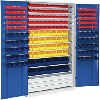 Armario de puertas con estantes HK, mod. 4 con cajas de almacenamiento RAL 7035/5010