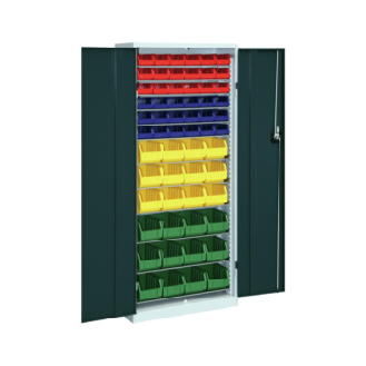Armario de estantes HK con puertas, modelo 2 con cajas de almacenamiento RAL 7035/7016-Leer más