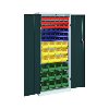 Armario de estantes HK con puertas, modelo 2 con cajas de almacenamiento RAL 7035/7016