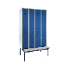Armario bastidor inferior banco, 2 compartim., 300mm, 4 estantes, RAL 7035/7016