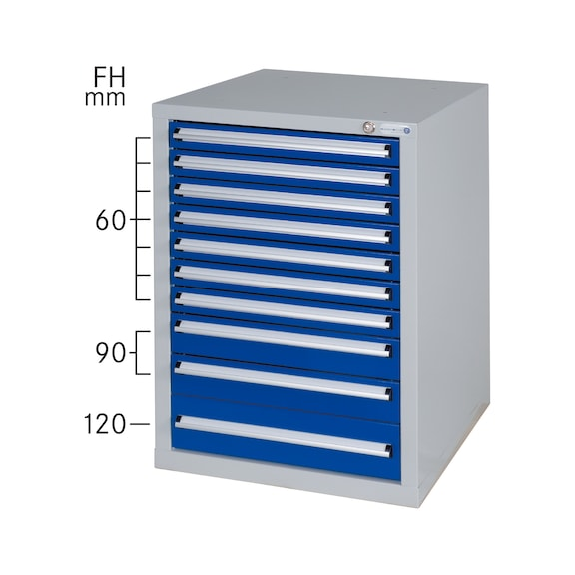 Armario bajo HK GS 10, 800x570x680 mm con 10 cajones ext. compl. RAL 7035/7016-Leer más