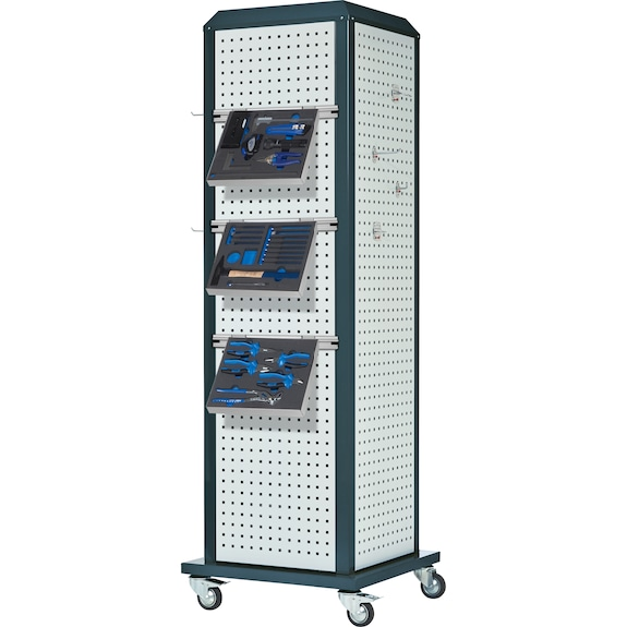ToolTower RasterPlan móvil, 2175x700x700 mm con 4 pan. perf. RAL 7035/7016-Leer más