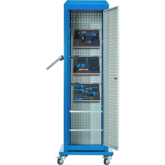 ToolTower RasterPlan móvil 2175x700x700 mm 4 pan. perf. + puerta RAL 7035/5010-Leer más