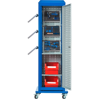ToolTower RasterPlan móvil 2175x700x700 mm 4 pan. perf. + puerta RAL 7035/5010-Leer más