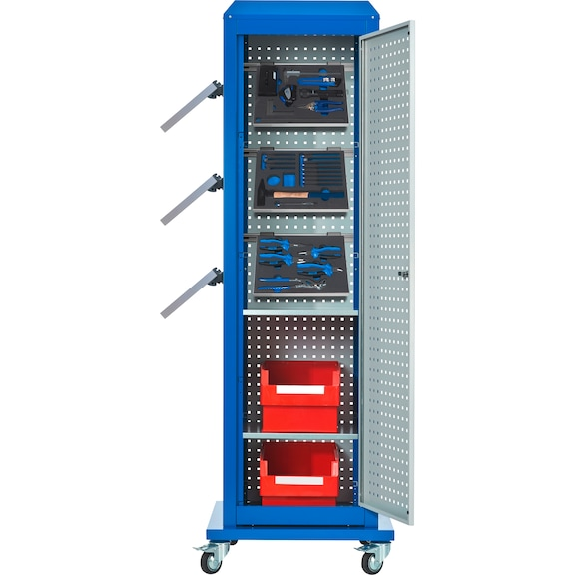 ToolTower RasterPlan móvil 2175x700x700 mm 4 pan. perf. + puerta RAL 7035/5010-Leer más